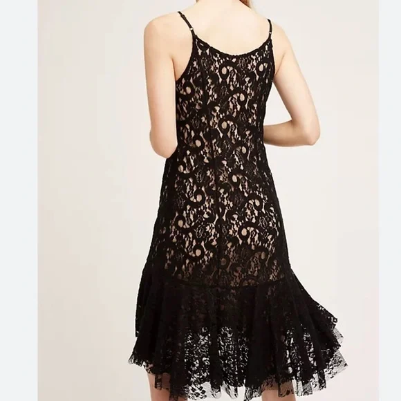 Anthropologie Moulinette Soeurs Cotrena Flounced Black Laced Dress Size 6 - Picture 3 of 12